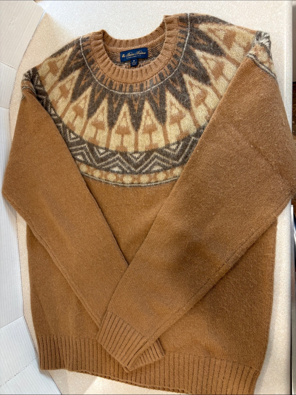 Brooks Brothers Camel Brown Fair Isle Crewneck Sweater